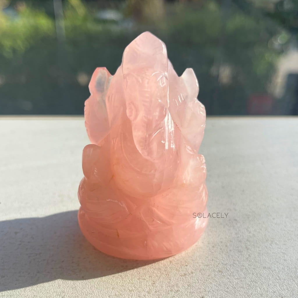 Spiritual rose quartz ganesha idol
