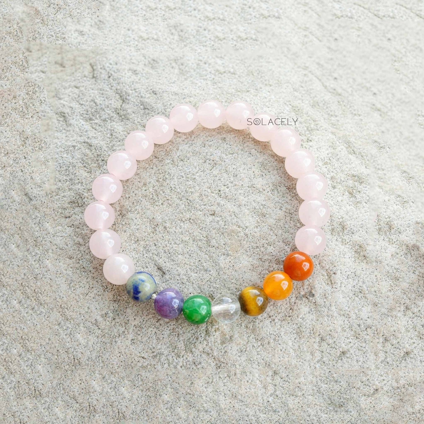 Spiritual rose quartz seven chakra bracelet