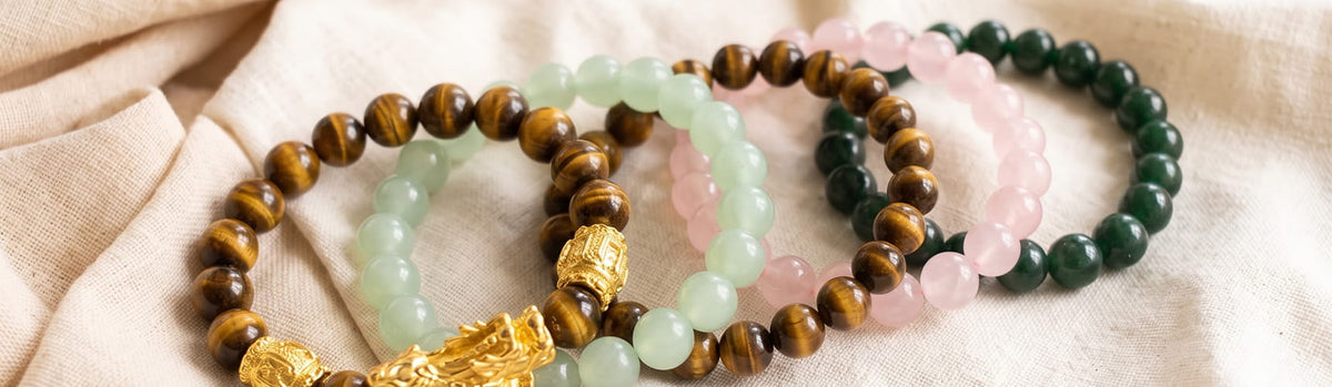 Stacking Pixiu with gemstone bracelets