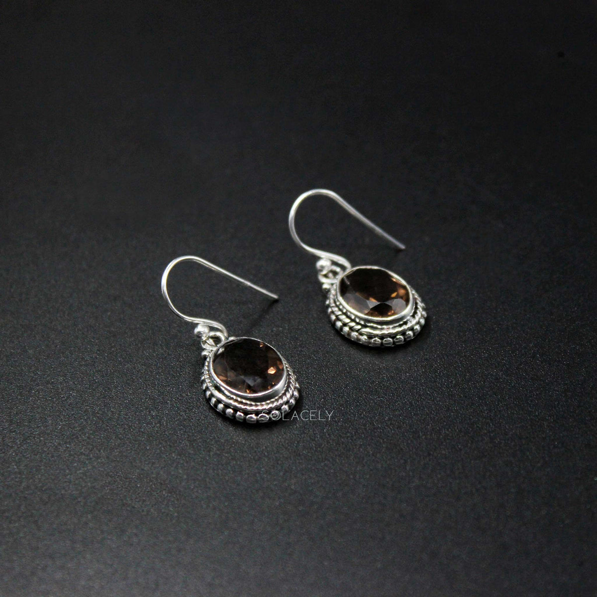 sterling silver bohemian oval shape smoky quartz 
