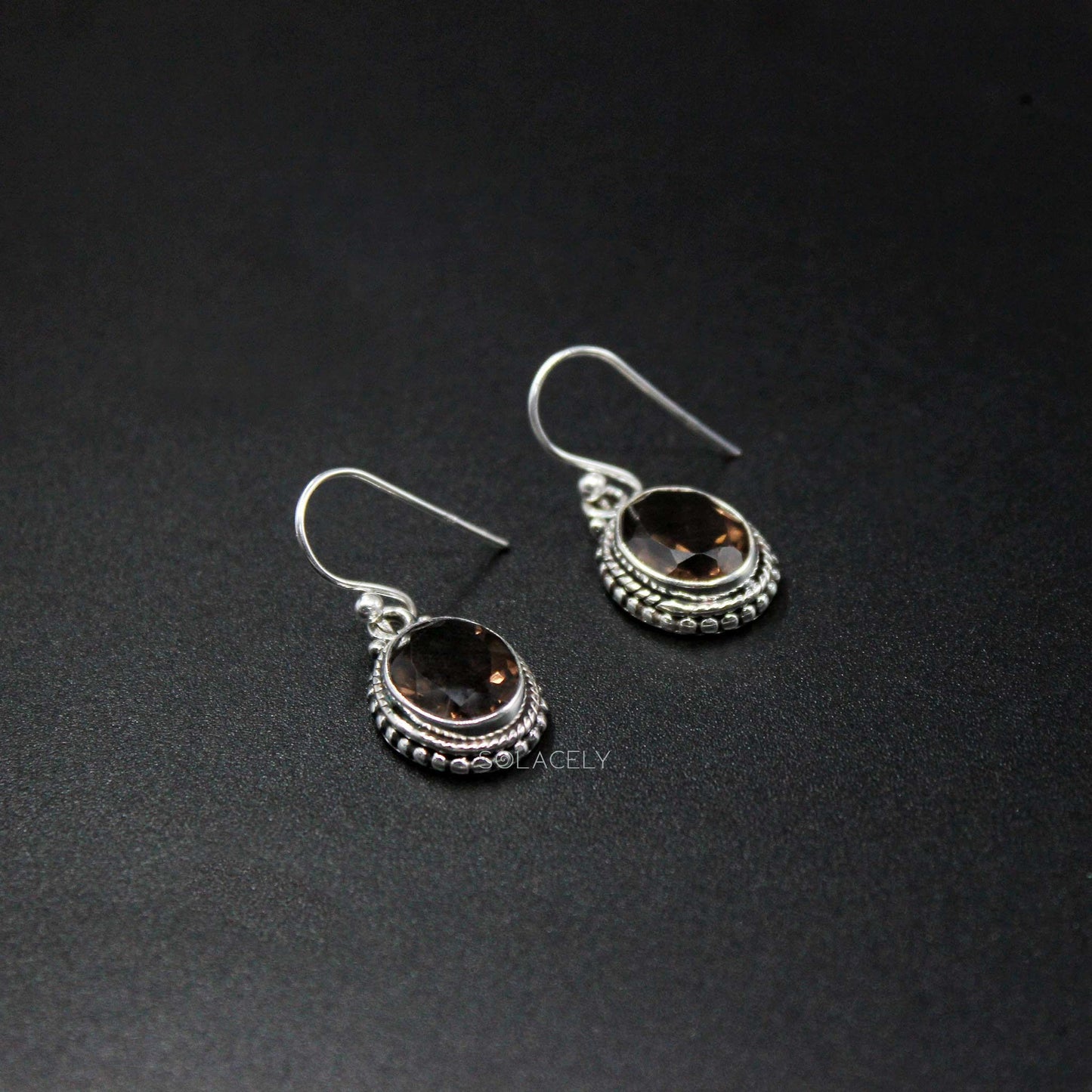 sterling silver bohemian oval shape smoky quartz 