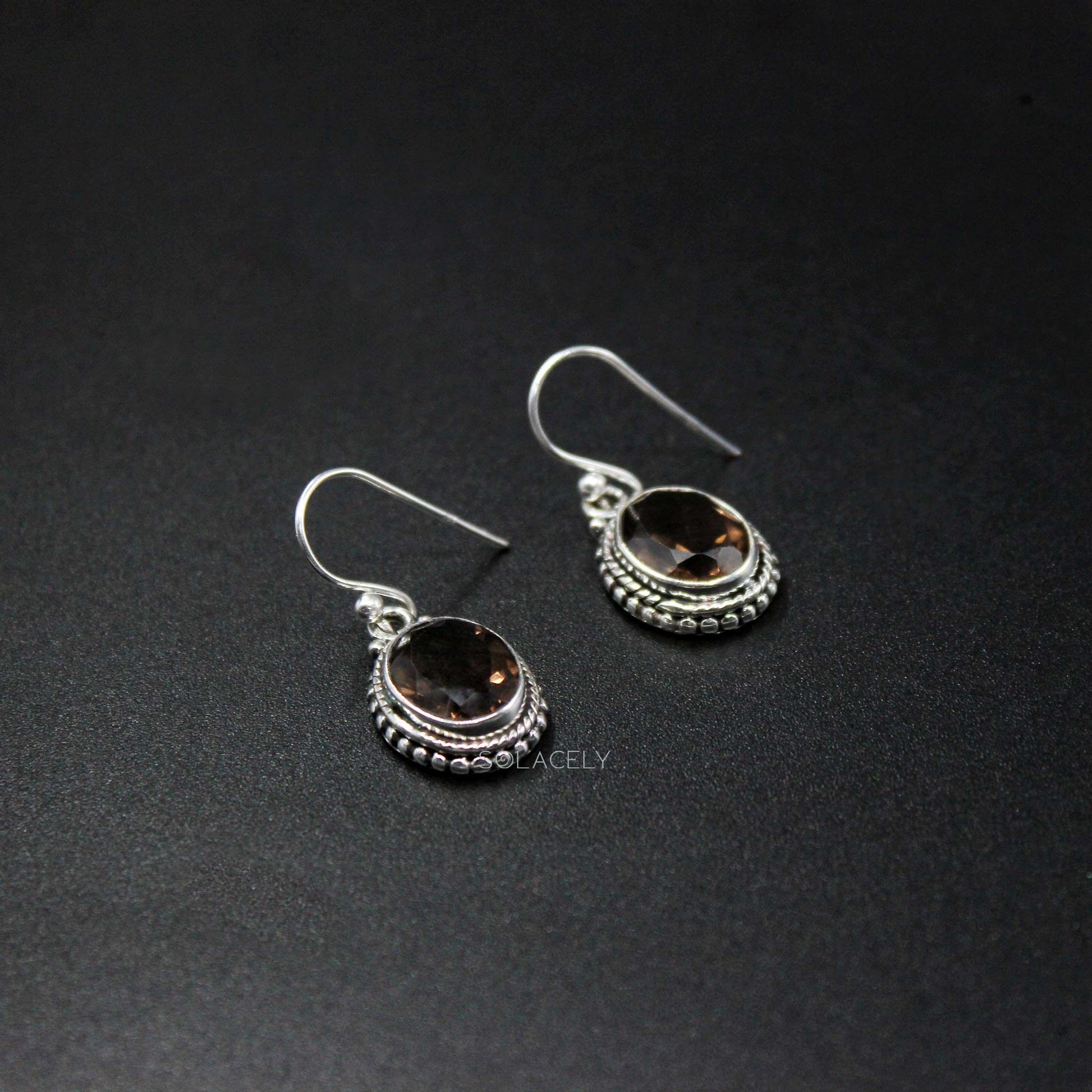 sterling silver bohemian oval shape smoky quartz 