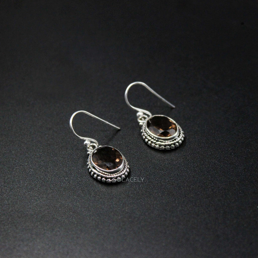 sterling silver bohemian oval shape smoky quartz 