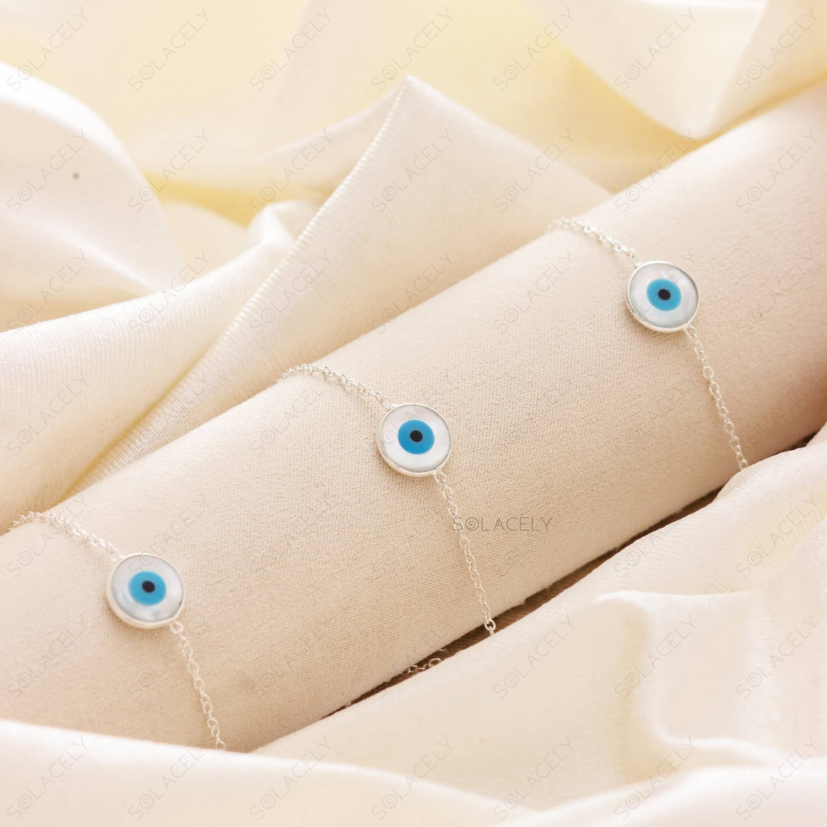 sterling silver bracelet evil eye mother of pearl