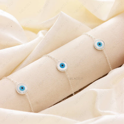 sterling silver bracelet evil eye mother of pearl