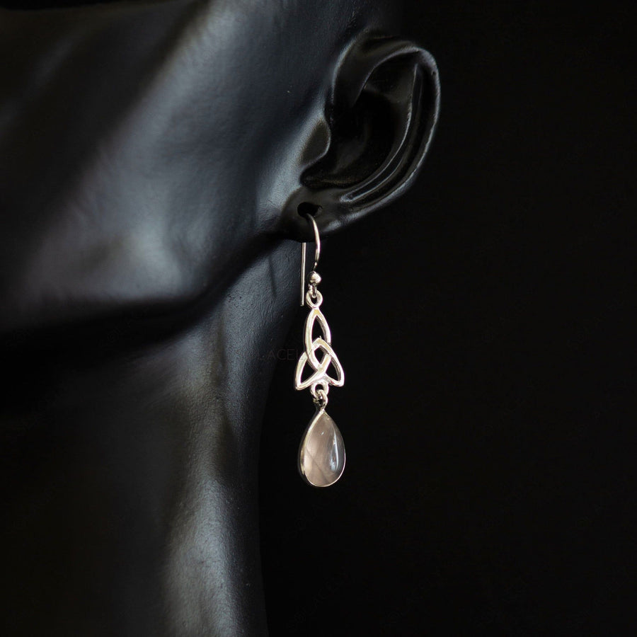 sterling silver celtic rose quartz drop earrings