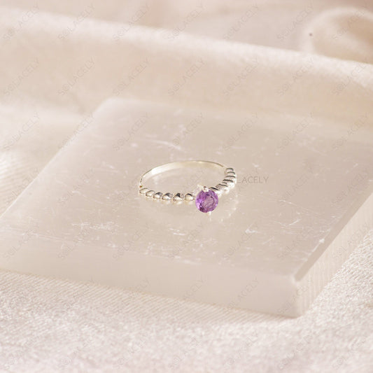 sterling silver faceted amethyst ring