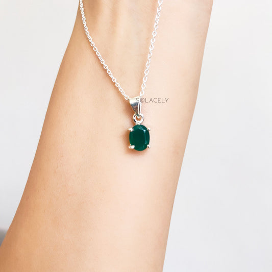 Sterling Silver Green Onyx Necklace