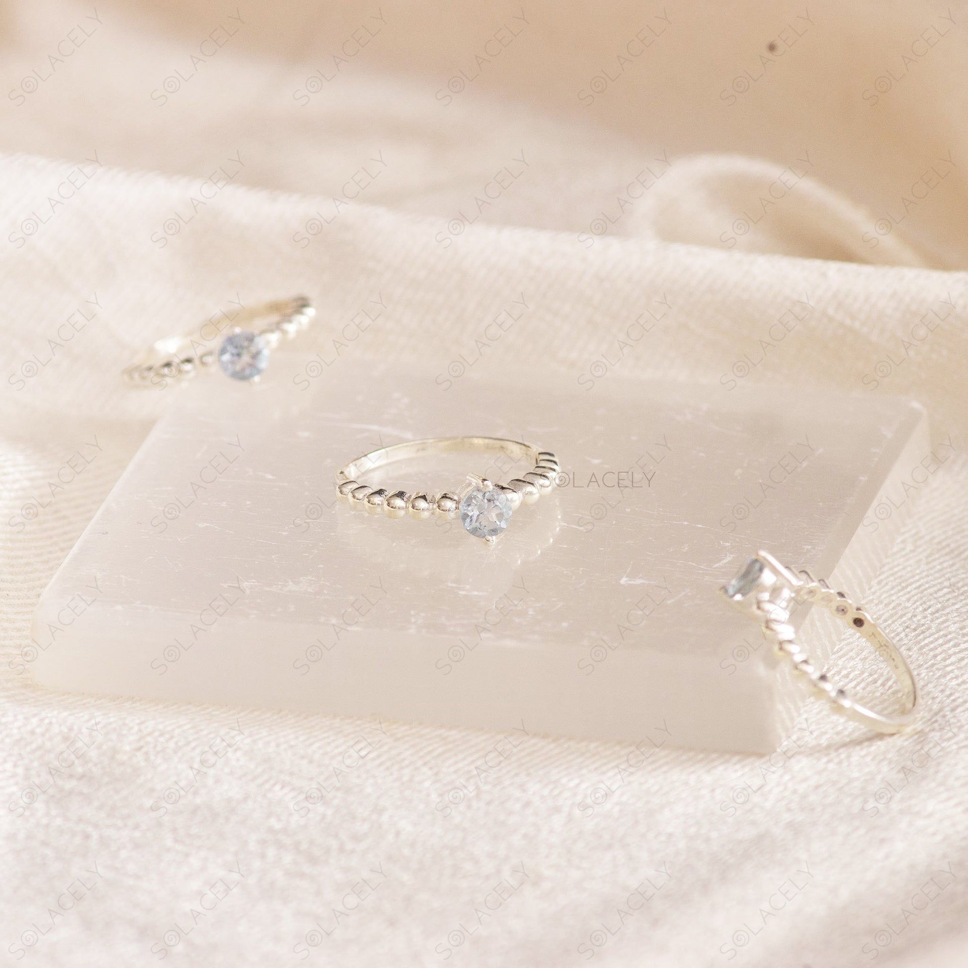 sterling silver ring faceted aquamarine