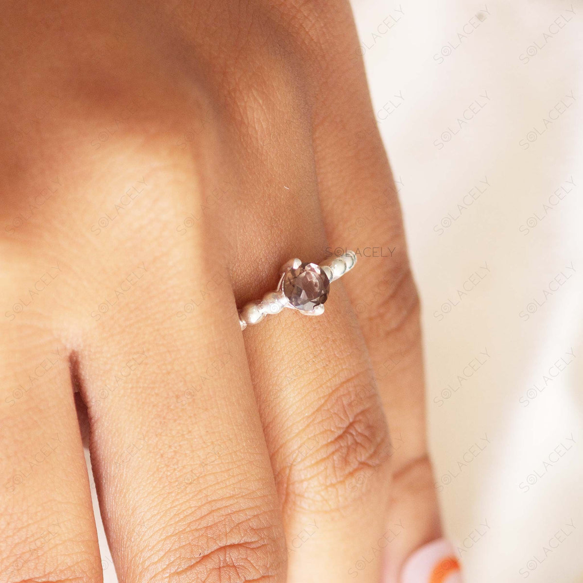 sterling silver smoky quartz faceted ring