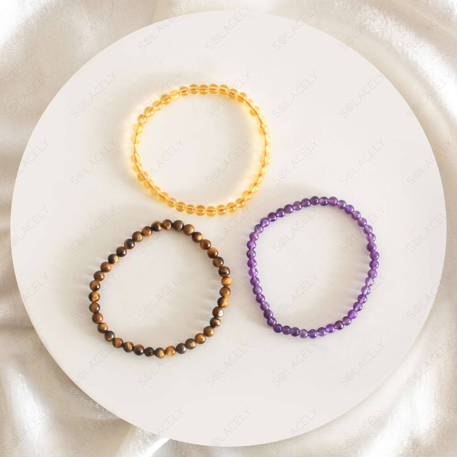 amethyst, citrine and tigers eye 4mm study bracelet