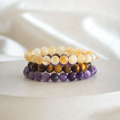 amethyst, citrine and tigers eye 8mm success bracelet