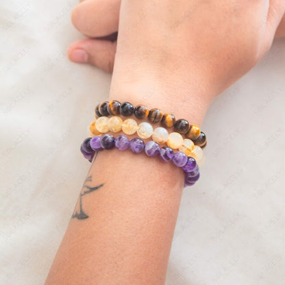 amethyst, citrine and tigers eye 8 mm study bracelet
