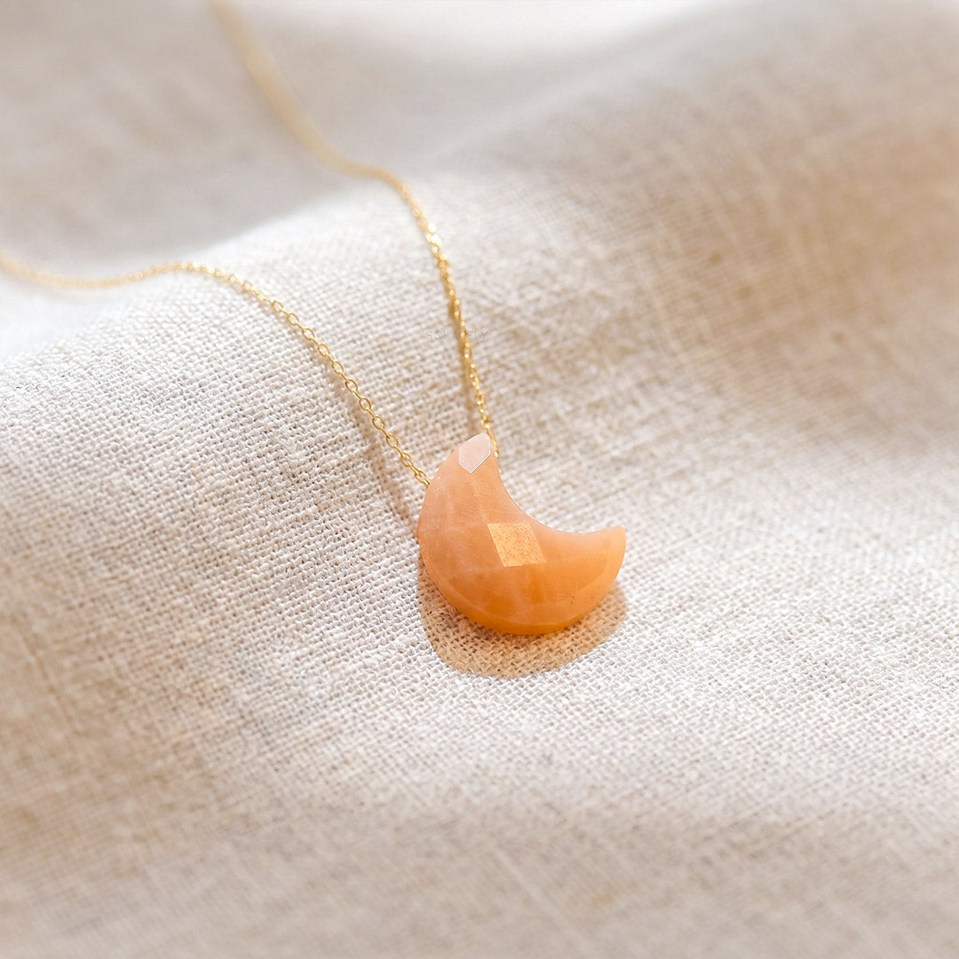 Sunstone crescent crystal necklace