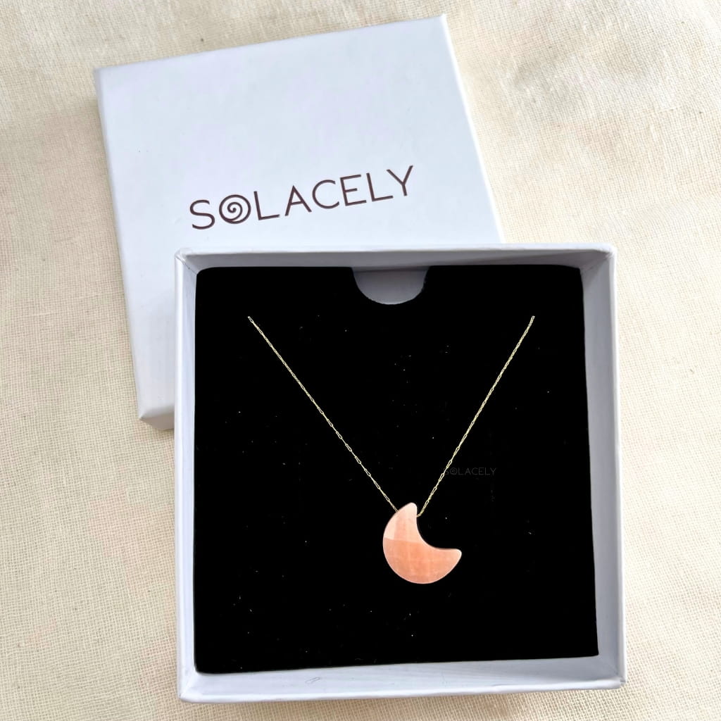 Sunstone crescent moon necklace