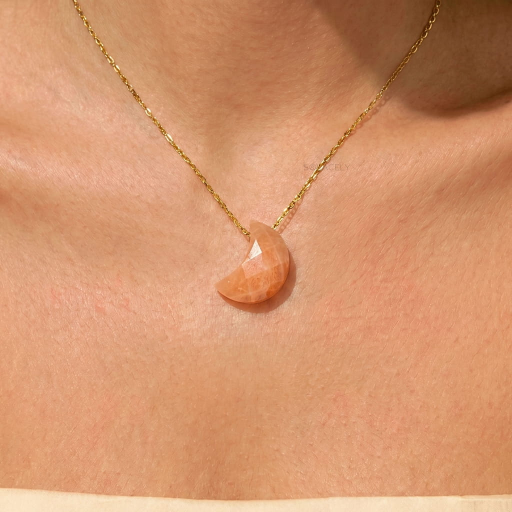 Sunstone crystal crescent pendant