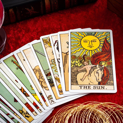 Tarot cards on red velvet
