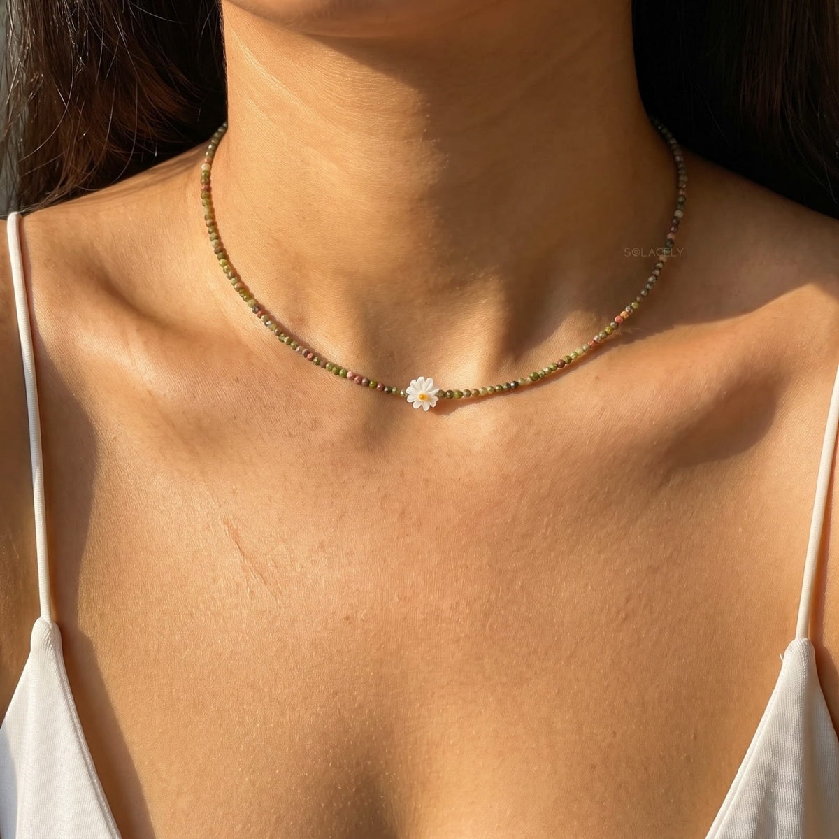 Unakite daisy flower necklace