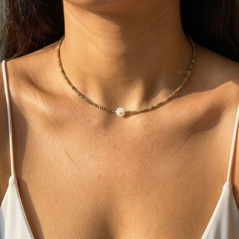Unakite daisy flower necklace