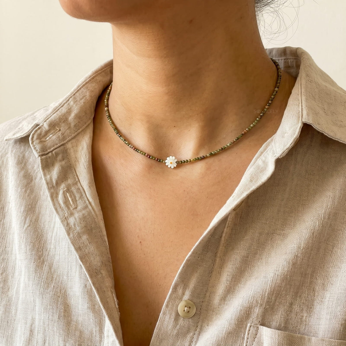Unakite polished flower necklace