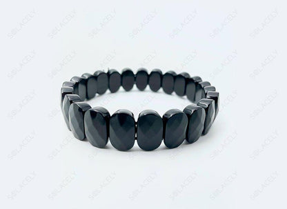 Shiny Black Obsidian diamond cut  bracelet 
