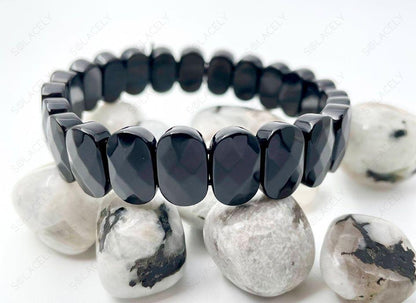 Diamond cut Obsidian crystal bracelet