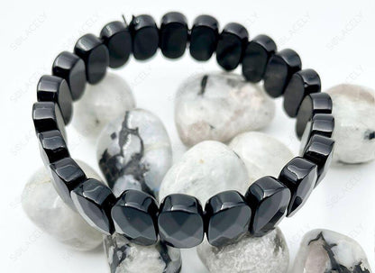 Natural Obsidian diamond cut bracelet