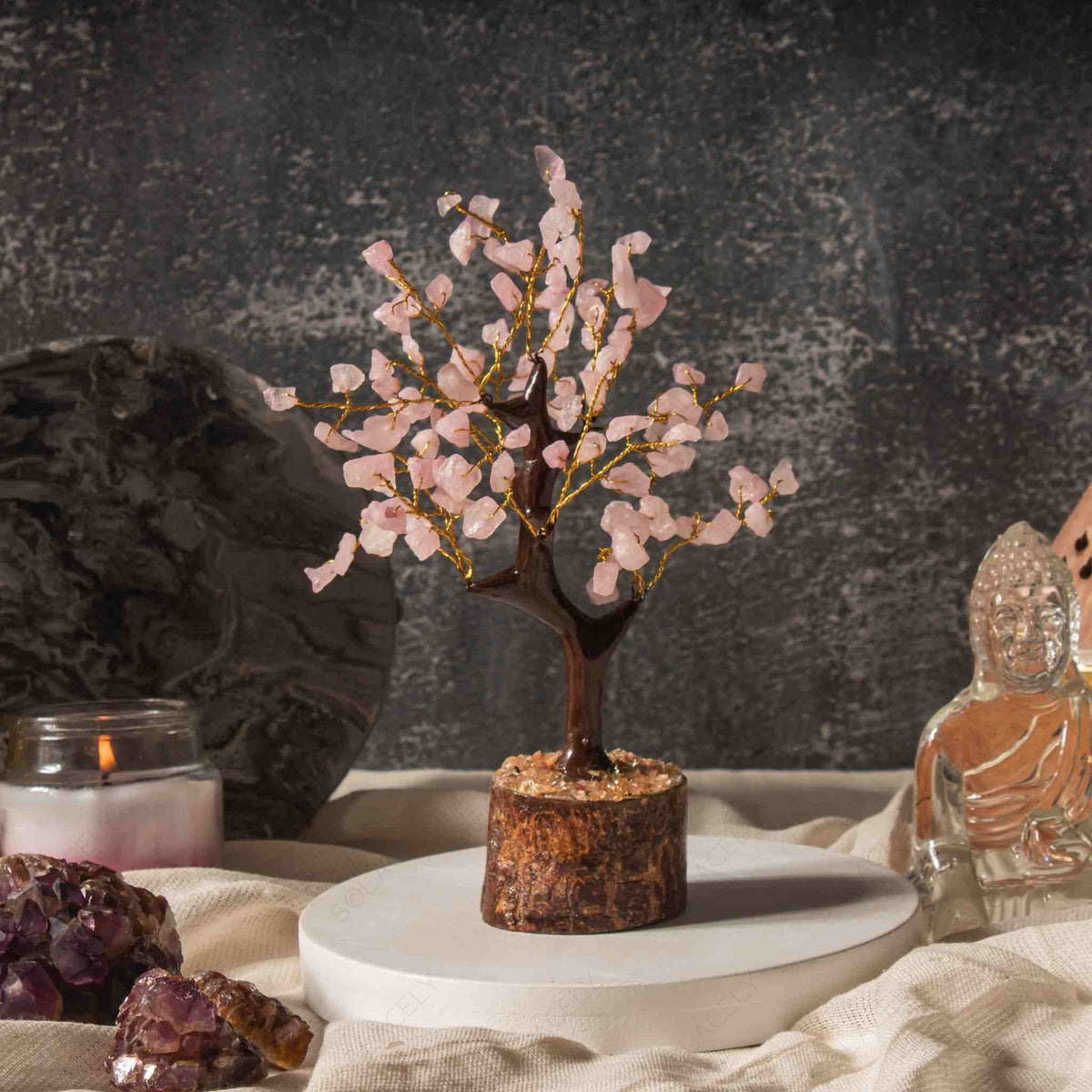 crystal tree rose quartz